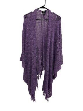 Hot In Hollywood One Size Purple Open Knit Fringe Cardigan Wrap Boho Layering